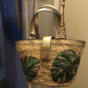 RARE Beautiful Michael Kors basket leather gold satchel bag